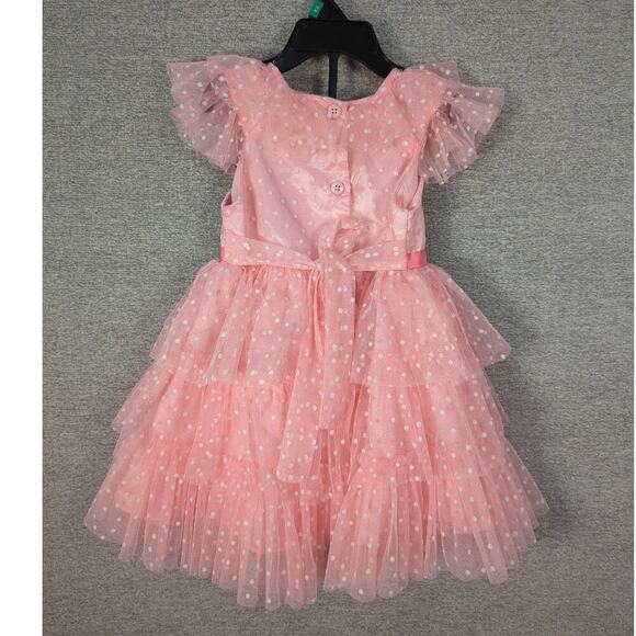 Jona Michelle Pink Polk a dot Party Dress Tulle Ruffle  Size 18 Months - Picture 4 of 7